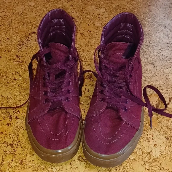 Sneaker Vans Shoes Maroon Color Old Skool Vans Mono Canvas Sk8-hi